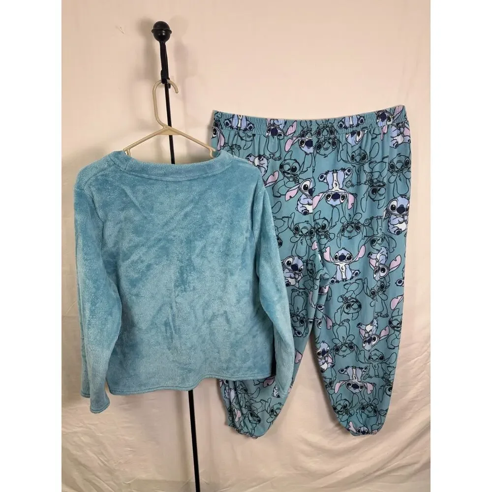 Disney 100 Stitch Fleece Pajama Set Blue Plush Pullover & Pants 2X - Picture 2 of 8